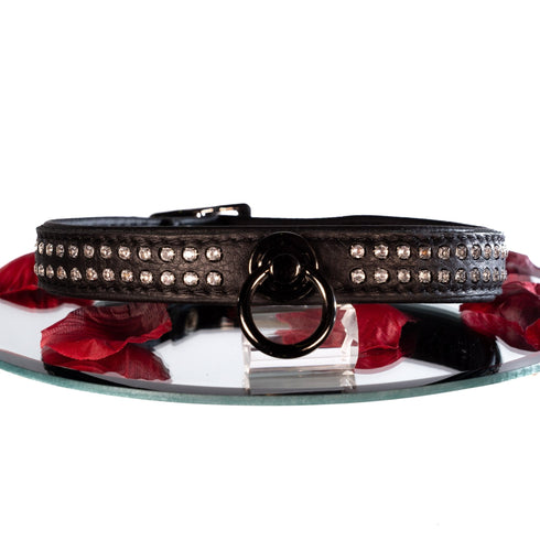 SiaLinda: Halsband echtes Elch Leder mit Strass schwarz 20mm breit - SiaLinda.com